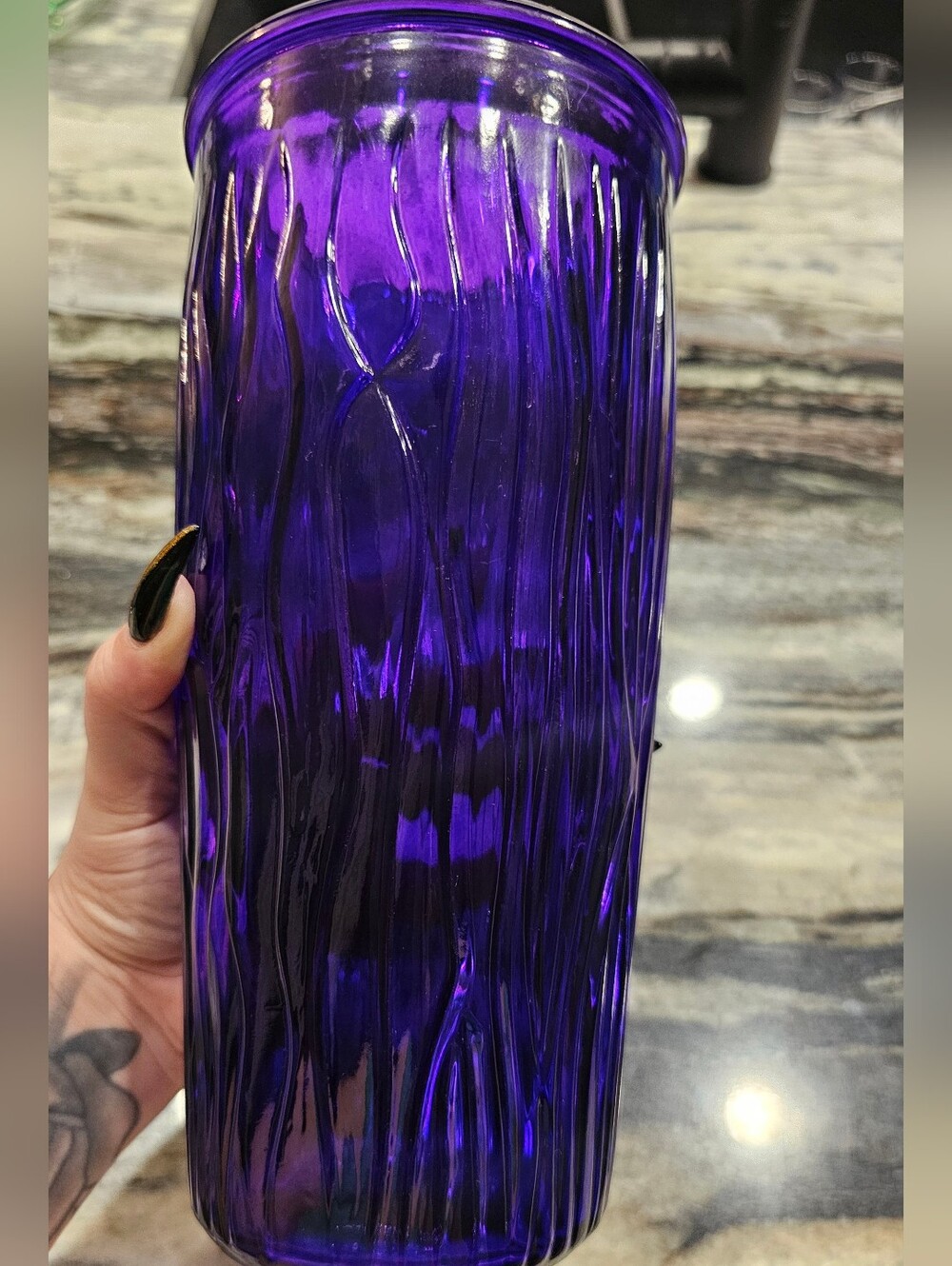 Textured Purple Glass Vase Tree Bark